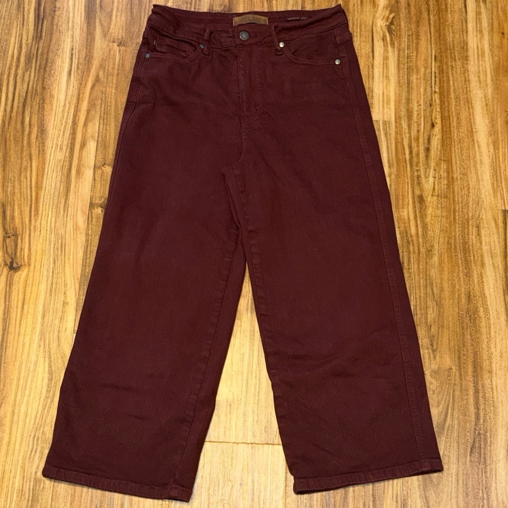 Judy Blue Women jeans pants crop Burgundy maroon wine red wide leg mid high rise